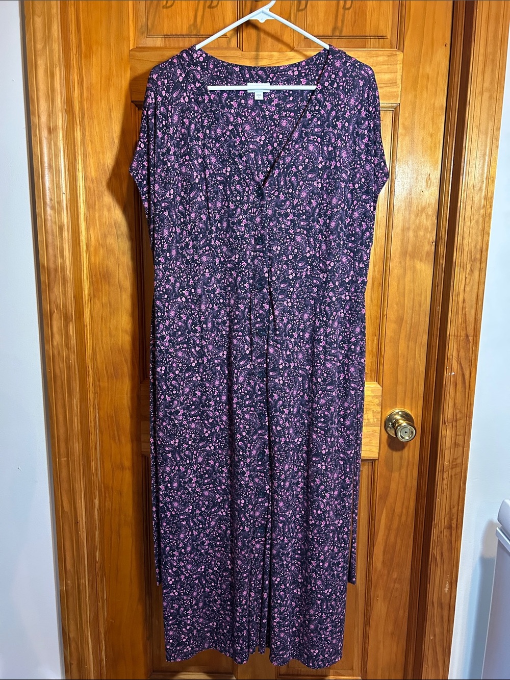 L.L. Bean Navy Maxi Dress with Pink Floral Print